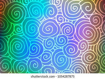 Light Multicolor, Rainbow vector indian curved background. Doodles on blurred abstract background with gradient. A new texture for your design.