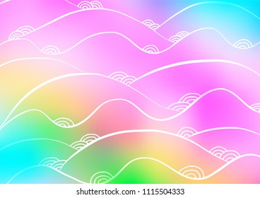 Light Multicolor, Rainbow vector indian curved background. Blurred decorative design in Indian style with Zen tangles. A completely new design for your business.