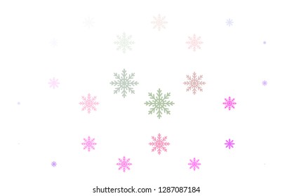 Light Multicolor, Rainbow vector layout with bright snowflakes. Blurred decorative design in xmas style with snow. New year design for your ad, poster, banner.