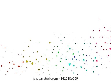 Light Multicolor, Rainbow vector layout with elements of cards. Colored illustration with hearts, spades, clubs, diamonds. Pattern for booklets, leaflets of gambling houses.