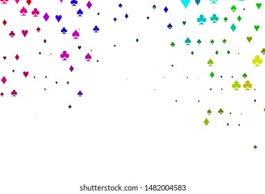Light Multicolor, Rainbow vector layout with elements of cards. Colored illustration with hearts, spades, clubs, diamonds. Smart design for your business advert of casinos.