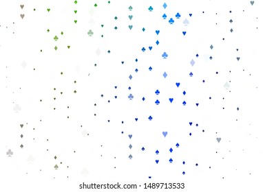 Light Multicolor, Rainbow vector layout with elements of cards. Shining illustration with hearts, spades, clubs, diamonds. Pattern for leaflets of poker games, events.