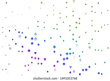 Light Multicolor, Rainbow vector layout with elements of cards. Illustration with set of hearts, spades, clubs, diamonds. Pattern for ads of parties, events in Vegas.