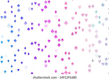 Light Multicolor, Rainbow vector layout with elements of cards. Colorful gradient with signs of hearts, spades, clubs, diamonds. Pattern for leaflets of poker games, events.