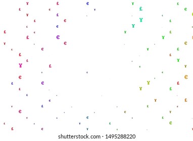 Light Multicolor, Rainbow vector layout with banking symbols. Colored symbols of all currency on white background. The pattern can be used for financial, investment websites.