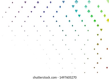 Light Multicolor, Rainbow vector layout with elements of cards. Colorful gradient with signs of hearts, spades, clubs, diamonds. Pattern for booklets, leaflets of gambling houses.