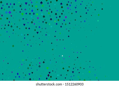 Light Multicolor, Rainbow vector layout with elements of cards. Colored illustration with hearts, spades, clubs, diamonds. Pattern for leaflets of poker games, events.