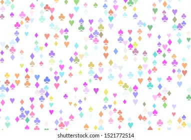 Light Multicolor, Rainbow vector layout with elements of cards. Illustration with set of hearts, spades, clubs, diamonds. Smart design for your business advert of casinos.