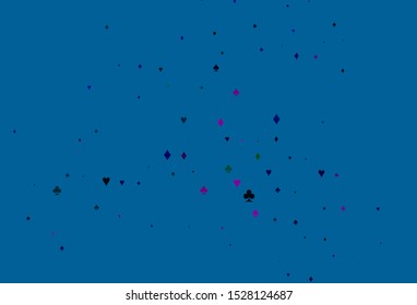 Light Multicolor, Rainbow vector layout with elements of cards. Colorful gradient with signs of hearts, spades, clubs, diamonds. Pattern for booklets, leaflets of gambling houses.