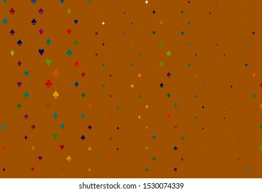 Light Multicolor, Rainbow vector layout with elements of cards. Shining illustration with hearts, spades, clubs, diamonds. Design for ad, poster, banner of gambling websites.