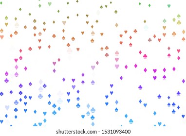 Light Multicolor, Rainbow vector layout with elements of cards. Colored illustration with hearts, spades, clubs, diamonds. Pattern for leaflets of poker games, events.
