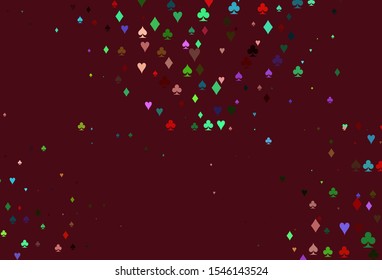 Light Multicolor, Rainbow vector layout with elements of cards. Glitter abstract sketch with isolated symbols of playing cards. Smart design for your business advert of casinos.