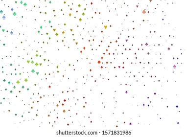 Light Multicolor, Rainbow vector layout with elements of cards. Glitter abstract sketch with isolated symbols of playing cards. Pattern for booklets, leaflets of gambling houses.