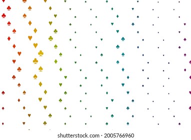 Light Multicolor, Rainbow vector layout with elements of cards. Shining illustration with hearts, spades, clubs, diamonds. Design for ad, poster, banner of gambling websites.