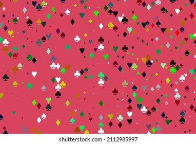 Light Multicolor, Rainbow vector layout with elements of cards. Blurred decorative design of hearts, spades, clubs, diamonds. Smart design for your business advert of casinos.