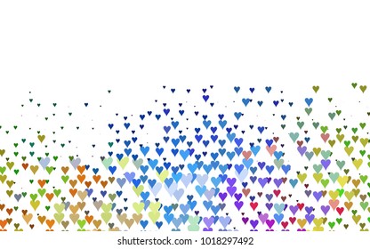 Light Multicolor, Rainbow vector lovely background with hearts. Valentines greeting card with cute hearts. Abstract pattern for your design, website, ad.