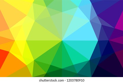 Light Multicolor, Rainbow vector low poly texture. Shining illustration, which consist of triangles. The polygonal design can be used for your web site.