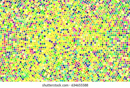 Light Multicolor, Rainbow vector modern geometrical circle abstract background. Dotted texture template. Geometric pattern in halftone style with gradient. 