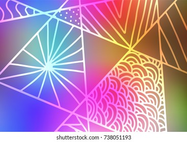 Light Multicolor, Rainbow vector natural abstract pattern. Geometric doodle illustration in Origami style with gradient. The pattern can be used for wallpapers and coloring books.