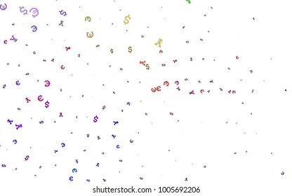 Light Multicolor, Rainbow vector pattern with Euro, Dollar, Yen. Shining colored illustration with EUR, USD, JPY signs. Smart design for your business advert of economic, wealth.