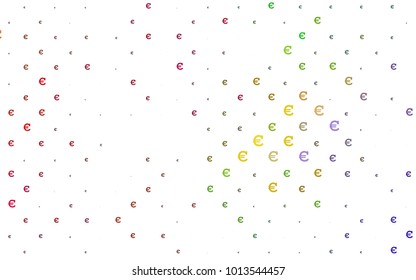 Light Multicolor, Rainbow vector pattern with symbols of Euro. Shining illustration with signs of Euro on abstract template. The pattern can be used for financial, investment websites.