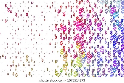 Light Multicolor, Rainbow vector pattern with symbols of dollars. Colored symbols of USA money with gradient on white background. Best design for your ad, poster, banner of USD money.