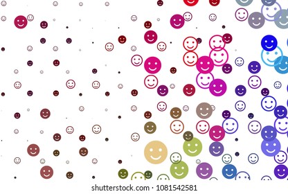 Light Multicolor, Rainbow vector pattern with positive smiles. Glitter abstract sketch with smiley, icons. Beautiful design for your business advert.