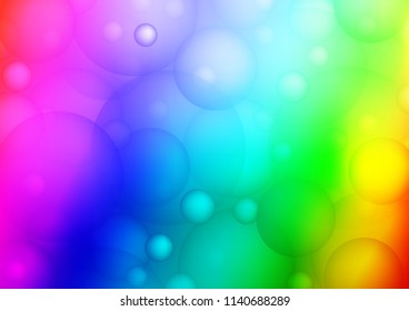 Light Multicolor, Rainbow vector pattern with spheres. Glitter abstract illustration with blurred drops of rain. The pattern can be used for ads, leaflets of liquid.