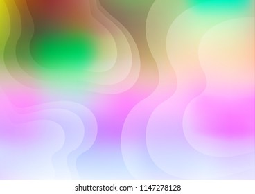 Light Multicolor, Rainbow vector pattern with bent ribbons. Shining illustration, which consist of blurred lines, circles. Marble style for your business design.