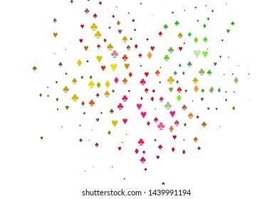 Light Multicolor, Rainbow vector pattern with symbol of cards. Colorful gradient with signs of hearts, spades, clubs, diamonds. Smart design for your business advert of casinos.