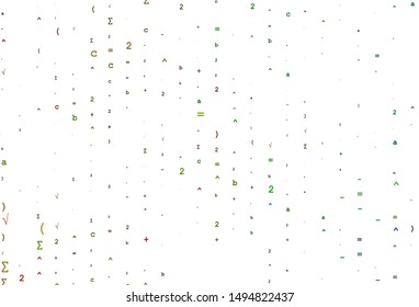 Light Multicolor, Rainbow vector pattern with arithmetic signs. Abstract illustration with colored algebra signs. Pattern for ads, booklets, leaflets of education.