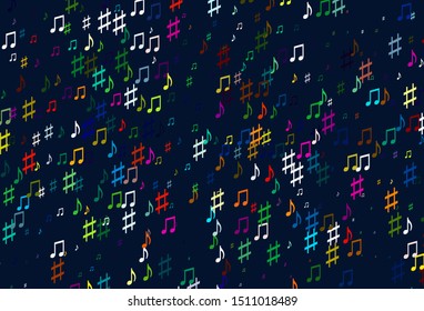 Light Multicolor, Rainbow vector pattern with music elements. Shining illustration of colorful gradient music notes. Template for fasion magazines.
