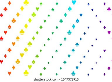 Light Multicolor, Rainbow vector pattern with symbol of cards. Colored illustration with hearts, spades, clubs, diamonds. Design for ad, poster, banner of gambling websites.