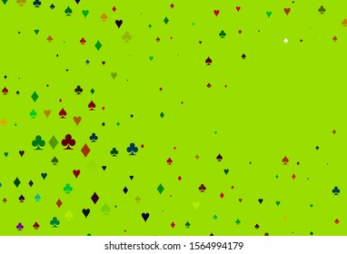 Light Multicolor, Rainbow vector pattern with symbol of cards. Illustration with set of hearts, spades, clubs, diamonds. Design for ad, poster, banner of gambling websites.