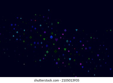 Light Multicolor, Rainbow vector pattern with symbol of cards. Colorful gradient with signs of hearts, spades, clubs, diamonds. Pattern for booklets, leaflets of gambling houses.
