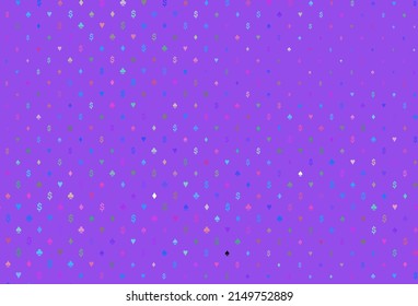 Light multicolor, rainbow vector pattern with symbol of cards. Glitter abstract sketch with isolated symbols of playing cards. Template for business cards of casinos.