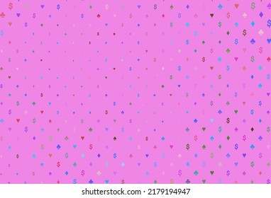 Light multicolor, rainbow vector pattern with symbol of cards. Shining illustration with hearts, spades, clubs, diamonds. Design for ad, poster, banner of gambling websites.