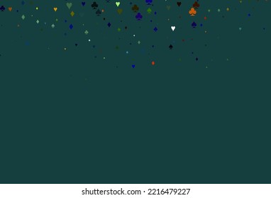 Light Multicolor, Rainbow vector pattern with symbol of cards. Glitter abstract sketch with isolated symbols of playing cards. Pattern for ads of parties, events in Vegas.