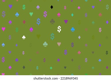 Light multicolor, rainbow vector pattern with symbol of cards. Glitter abstract sketch with isolated symbols of playing cards. Pattern for ads of parties, events in Vegas.