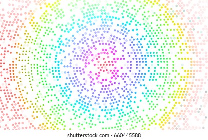 Light Multicolor, Rainbow vector pattern with colored spheres. Geometric sample of repeating circles on white background in halftone style.