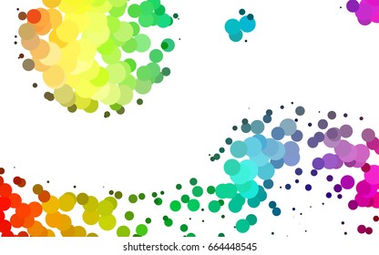 Light Multicolor, Rainbow vector pattern with colored spheres. Geometric sample of repeating circles on white background in halftone style.