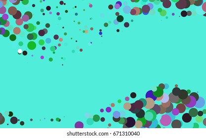 Light Multicolor, Rainbow vector pattern with colored spheres. Geometric sample of repeating circles on white background in halftone style.