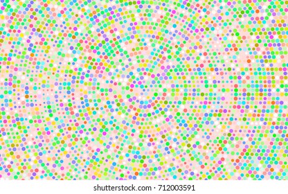 Light Multicolor, Rainbow vector pattern with colored spheres. Geometric sample of repeating circles on white background in halftone style.