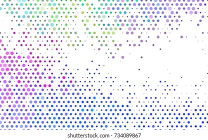 Light Multicolor, Rainbow vector pattern with colored spheres. Geometric sample of repeating circles on white background in halftone style.