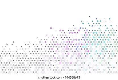 Light Multicolor, Rainbow vector pattern with colored spheres. Geometric sample of repeating circles on white background in halftone style.