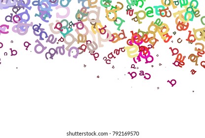 Light Multicolor, Rainbow vector pattern with ABC symbols. Colored alphabet signs with gradient on white background. The pattern can be used as ads, poster, banner for books.