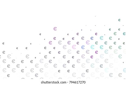 Light Multicolor, Rainbow vector pattern with symbols of Euro. Abstract illustration with colored financial digital symbols. Best design for your ad, poster, banner of BTC money.