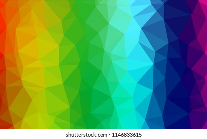 Light Multicolor, Rainbow vector polygon abstract backdrop. Shining illustration, which consist of triangles. Brand new style for your business design.