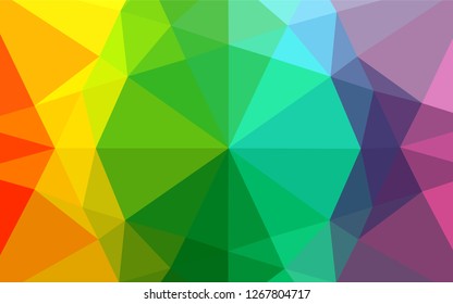 Light Multicolor, Rainbow vector polygon abstract backdrop. Shining illustration, which consist of triangles. Brand new design for your business.