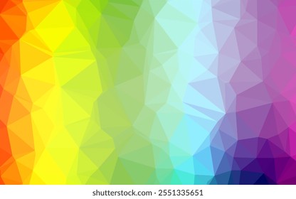 Multicolor claro, Plantilla poligonal del Vector del arco iris. Ilustración geométrica en estilo Origami con gradiente. El mejor diseño triangular para tu negocio.